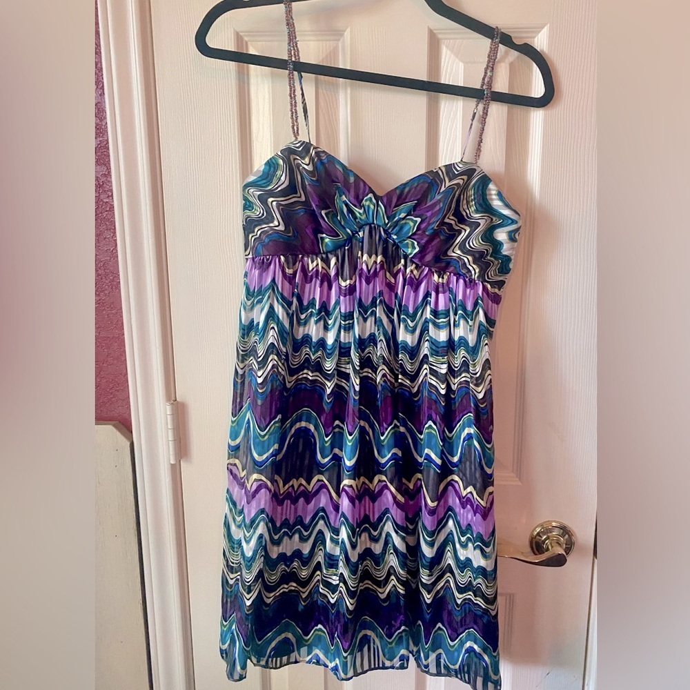 Laundry by Shelli Segal silk dress w/ beaded straps size 4 multicolor Y2K